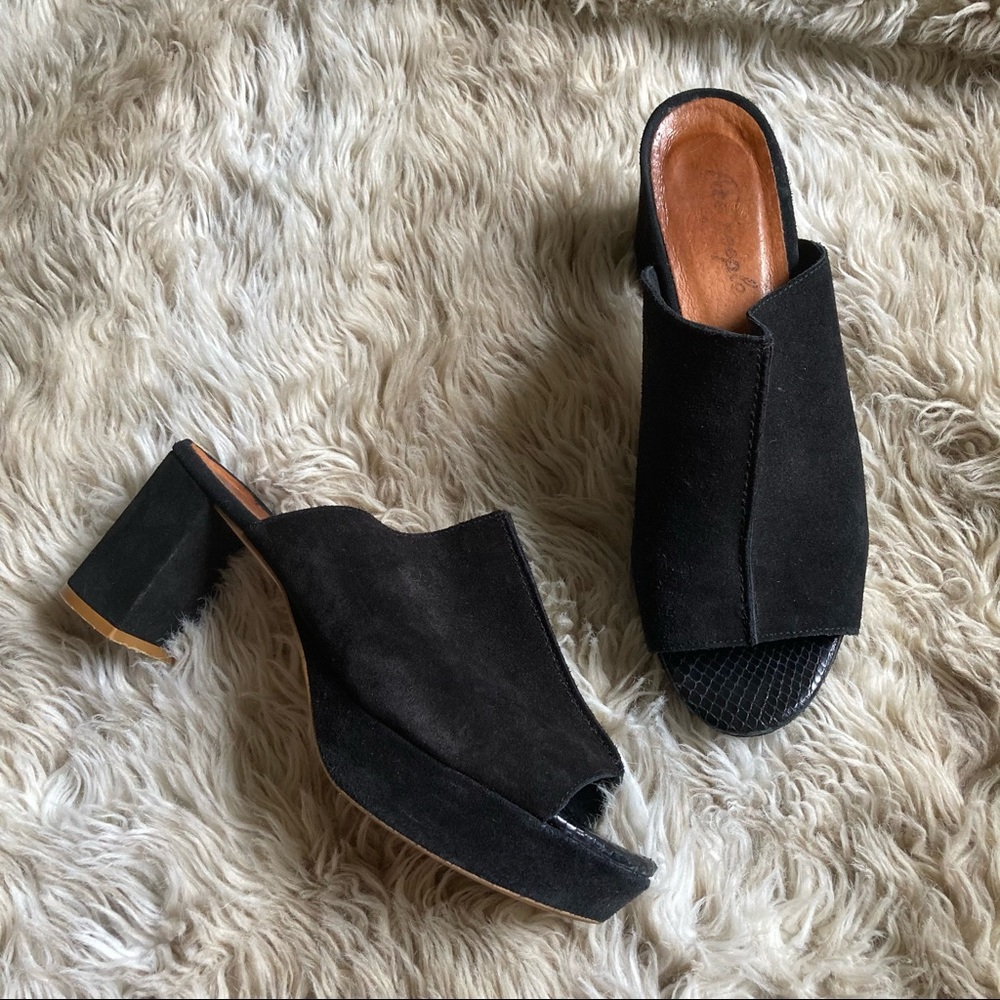 Free People black suede moody platform heel mule